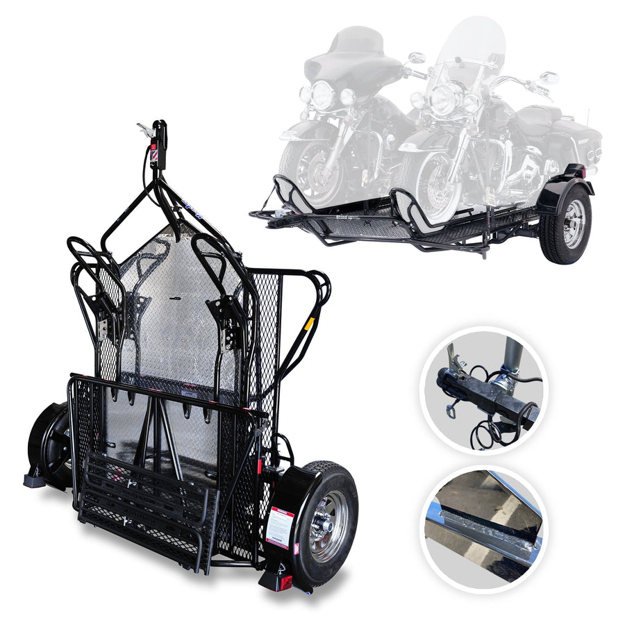 Go! Series Dual Rail Ride-Up Folding Motorcycle Trailer - Standard Chrome Wheels
