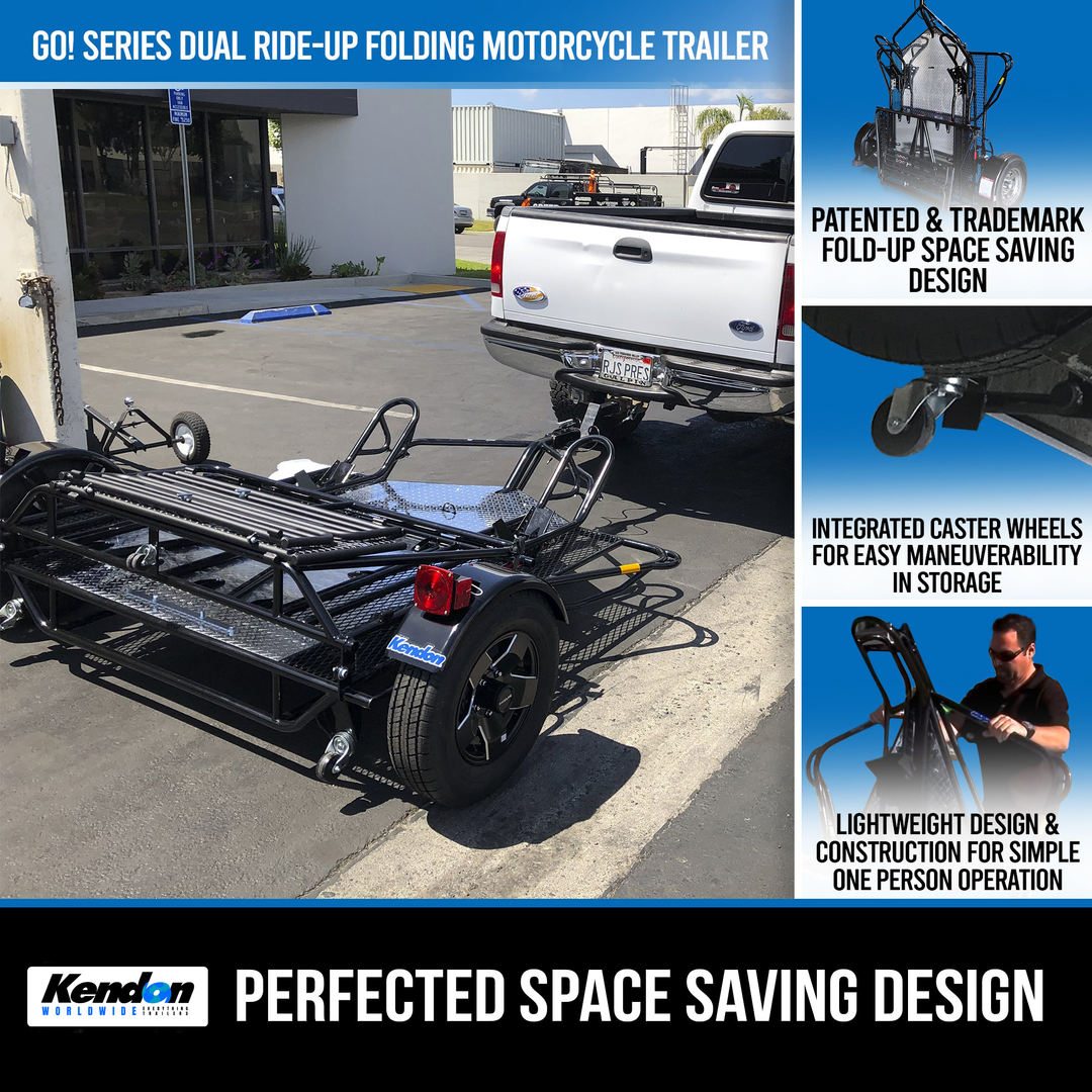 Go! Series Dual Rail Ride-Up Folding Motorcycle Trailer - Standard Chrome Wheels