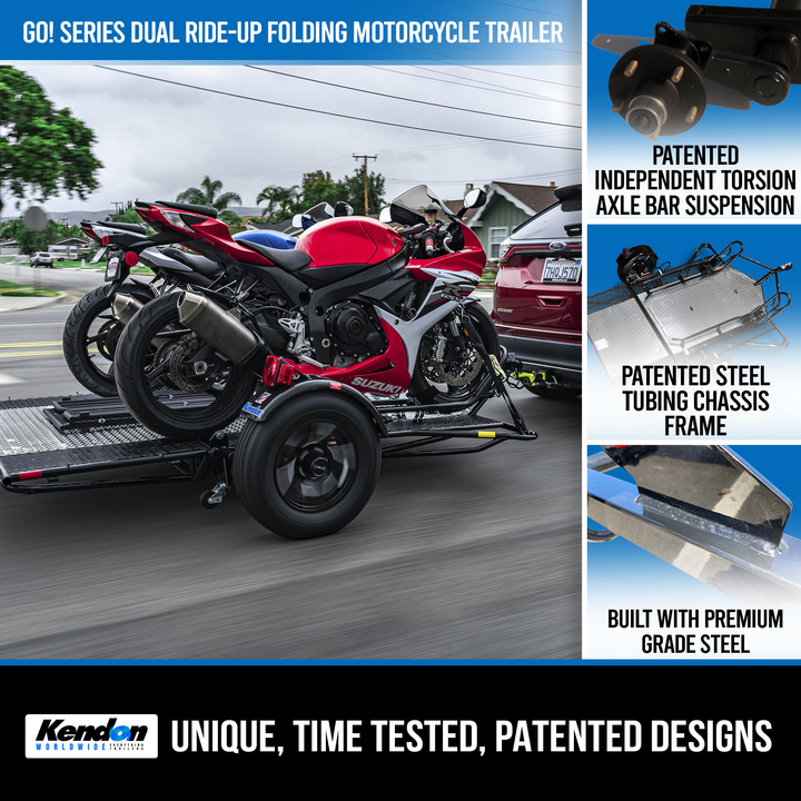 Go! Series Dual Rail Ride-Up Folding Motorcycle Trailer - Standard Chrome Wheels
