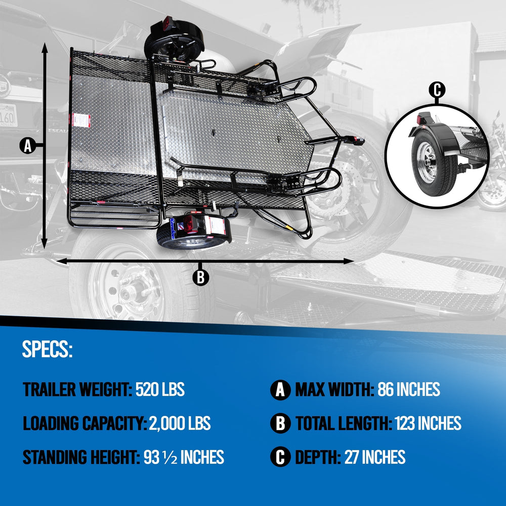 Go! Series Dual Rail Ride-Up Folding Motorcycle Trailer - Standard Chrome Wheels