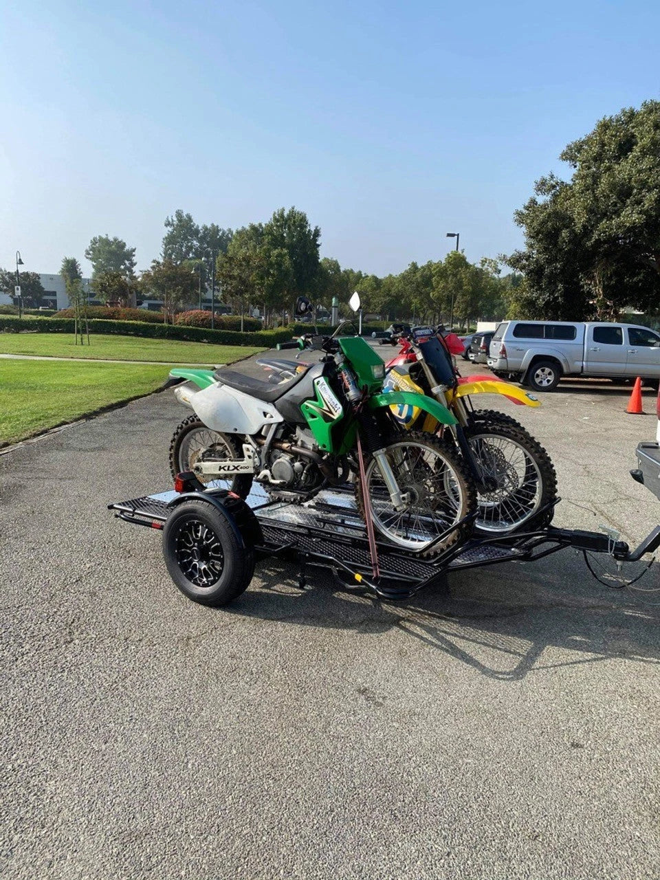 MT3 Stand Store or Roll Ride-Up 3-Rail Motorcycle Trailer