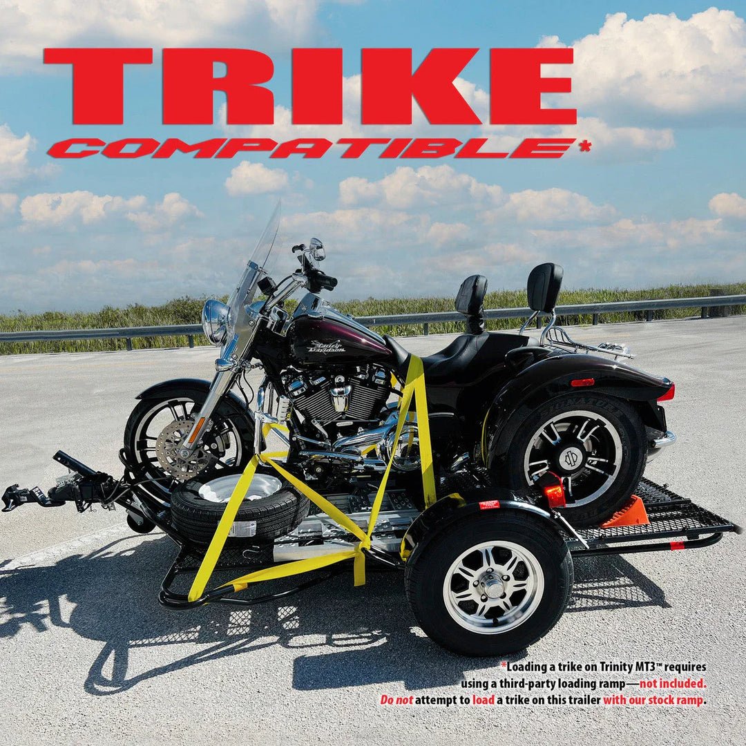 MT3 Stand Store or Roll Ride-Up 3-Rail Motorcycle Trailer
